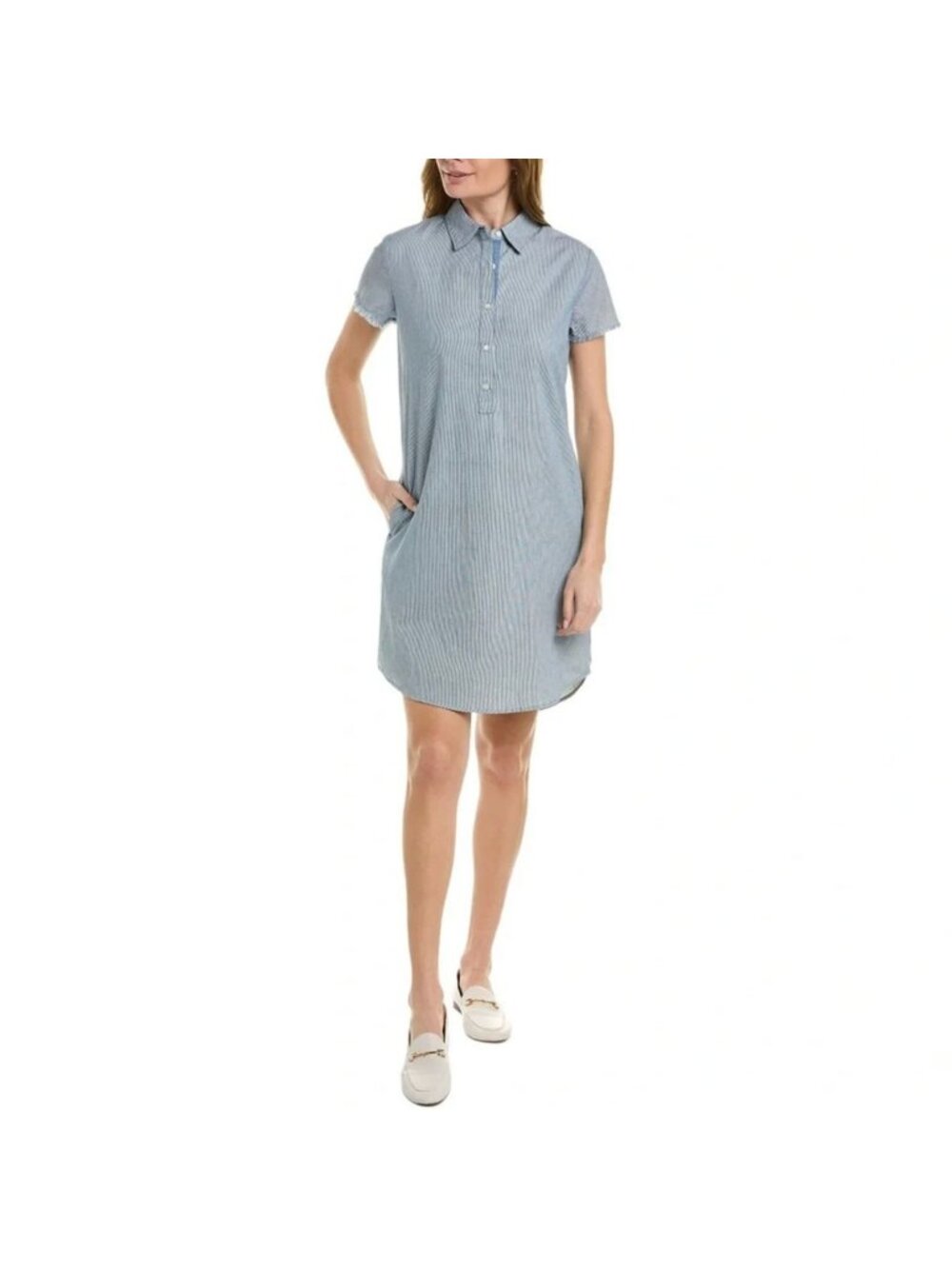 J. McLaughlin Arissa Pinstripe Shirt Dress XS 100% Cotton Preppy Classic Coastal
